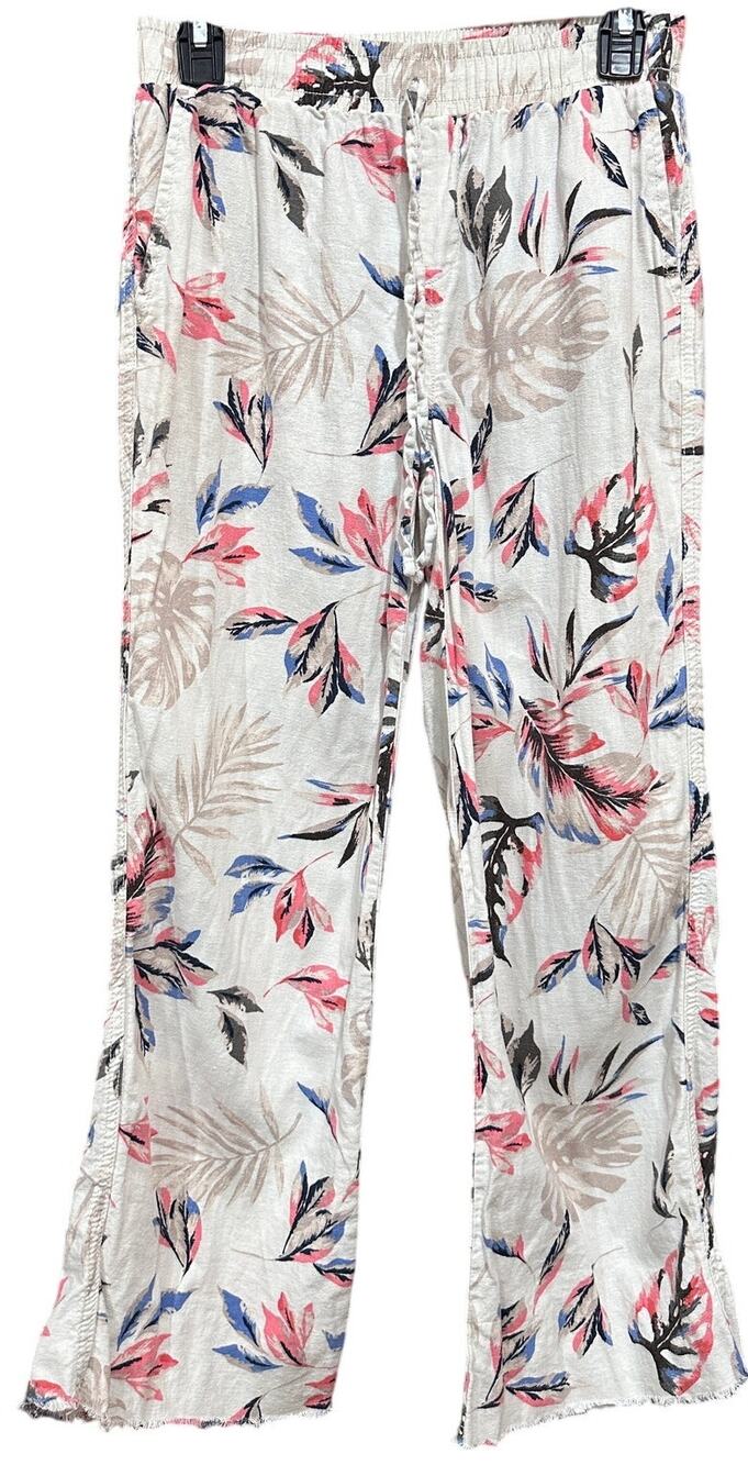 Briggs Pants S Pink Blue Beige Linen Blend Tropical Coastal DIY Cut Off Raw Hem